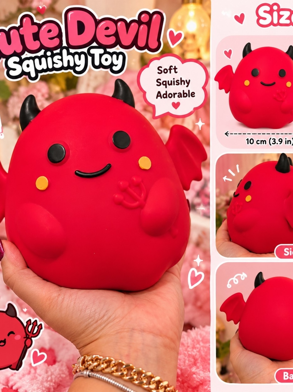 3.5 Inches Tall Devil Squishy Toy - Red